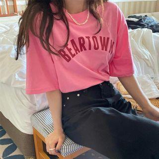 Loose-fit Lettering T-shirt Pink - One Size