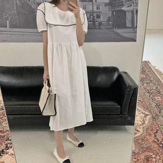 Piped Sailor-collar Long Dress