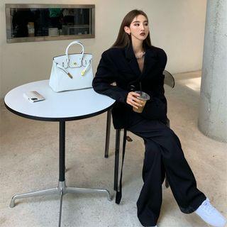 Tie-waist Blazer / High-waist Wide-leg Dress Pants