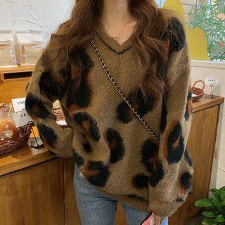 Leopard Print Sweater Leopard - Black & Brown - One Size
