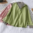Cowl-neck Mock Two-piece Blouse