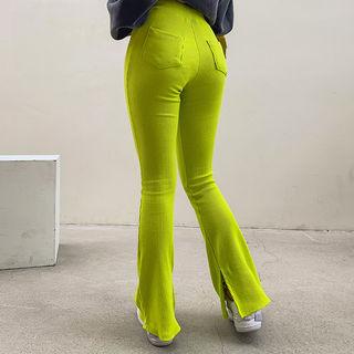 Drawstring-waist Boot-cut Knit Pants