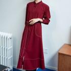 Stand-collar Single-breasted Long-sleeve Dress