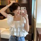 Cap-sleeve Square-neck Tiered Top