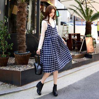 Spaghetti-strap Plaid Midi Empire Dress