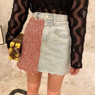 Color-block Denim A-line Skirt