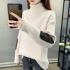 High-neck Color Block Knit Sweater
