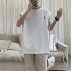 Embroidered Cap-sleeve T-shirt