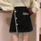 Fringed Trim Tweed A-line Skirt