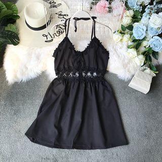 V-neck Eyelet Lace Sleeveless Dress