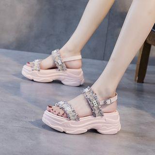 Platform Tweed Strap Sandals