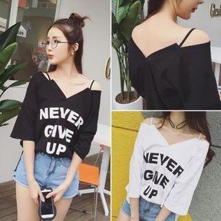 Print Off-shoulder T-shirt