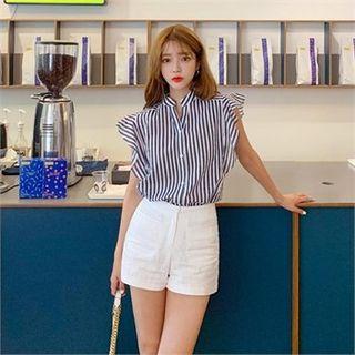 Ruffled Striped Sleeveless Blouse