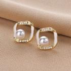 Faux Pearl Rhinestone Stud Earring 1 Pair - Qr-242-2 - White - One Size