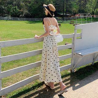 Spaghetti Strap Dotted Cutout-back Midi A-line Dress