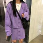 Cable Knit Cardigan / Mini Straight-fit Skirt