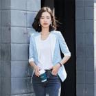 Elbow-sleeve Argyle Embroidered Blazer