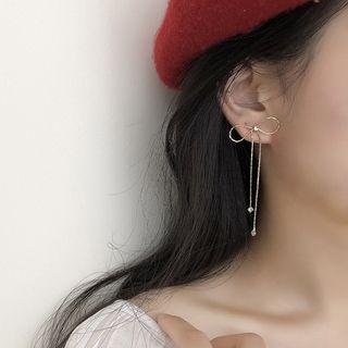 Rhinestone Alloy Bow Fringed Earring 1 Pair - Silver Needle - As Shown In Figure - One Size