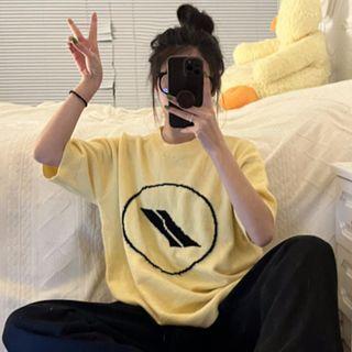 Short-sleeve Logo Print Knit Top