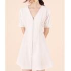 Contrast Stitching Zip Detail Short-sleeve Mini A-line Dress