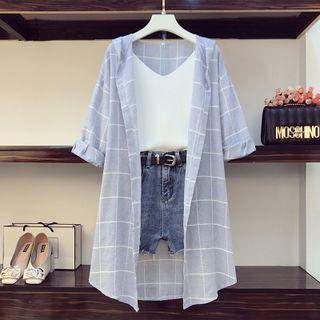 Plaid Shirt / Denim Shorts With Belt / Camisole Top / Set