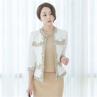 Contrast Fringe-trim Linen Jacket