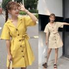 Elbow Sleeve Tie Waist Shirt Dress