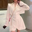 Plain Slim-waist V-neck Dress