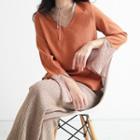 Long Slit Sleeve V-neck Top