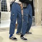 Couple Matching Pocket Detail Straight-cut Jeans