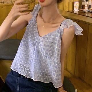 Sleeveless Dotted Top Sky Blue - One Size