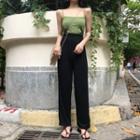 Spaghetti-strap Knit Top / High-waist Wide-leg Pants
