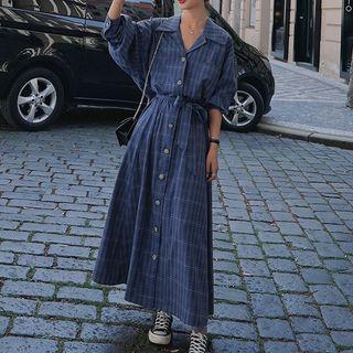 Plaid Midi A-line Coat Dress