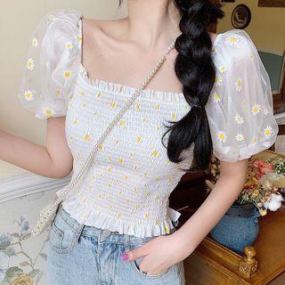 Floral Print Puff-sleeve Cropped Top