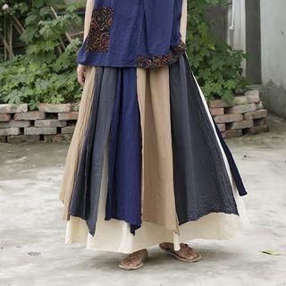 Color Block Maxi A-line Skirt Blue - One Size