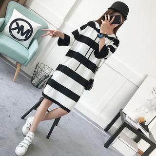 Striped 3/4 Sleeve Hoodie Dress