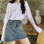 Long-sleeve T-shirt / Denim Mini Skirt