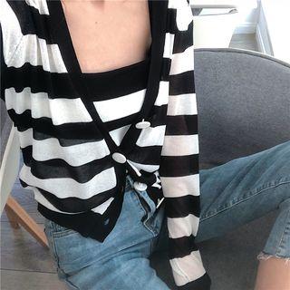 Set: Knit Striped Camisole Top + Striped Cardigan