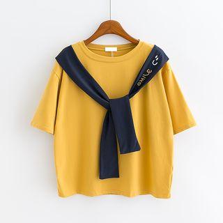 Short-sleeve Embroidered Tie-front T-shirt