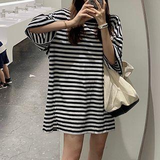 Short-sleeve Oversize Striped Top As Shown In Figure - One Size