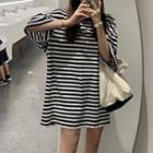 Short-sleeve Oversize Striped Top As Shown In Figure - One Size