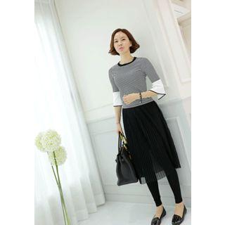 Slit-cuff Stripe Knit Top