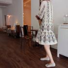 3/4-sleeve Ruffle-hem Patterned Dress