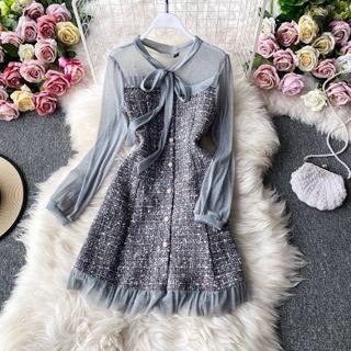 Round-neck Single Breasted Long-sleeve Dress With Bowknot