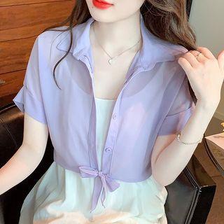 Short-sleeve Cropped Chiffon Jacket