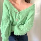 Crocheted Knit Cardigan Green - One Size