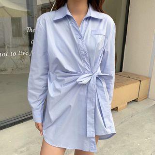 Long-sleeve Draped Mini Shirtdress