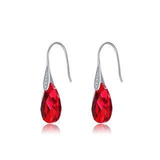 925 Sterling Silver Simple Fashion Water Drop Earrings With Red Austrian Element Crystal Silver - One Size
