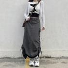 High-waist Drawstring Plain Midi A-line Skirt