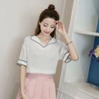 Short-sleeve Piped Blouse